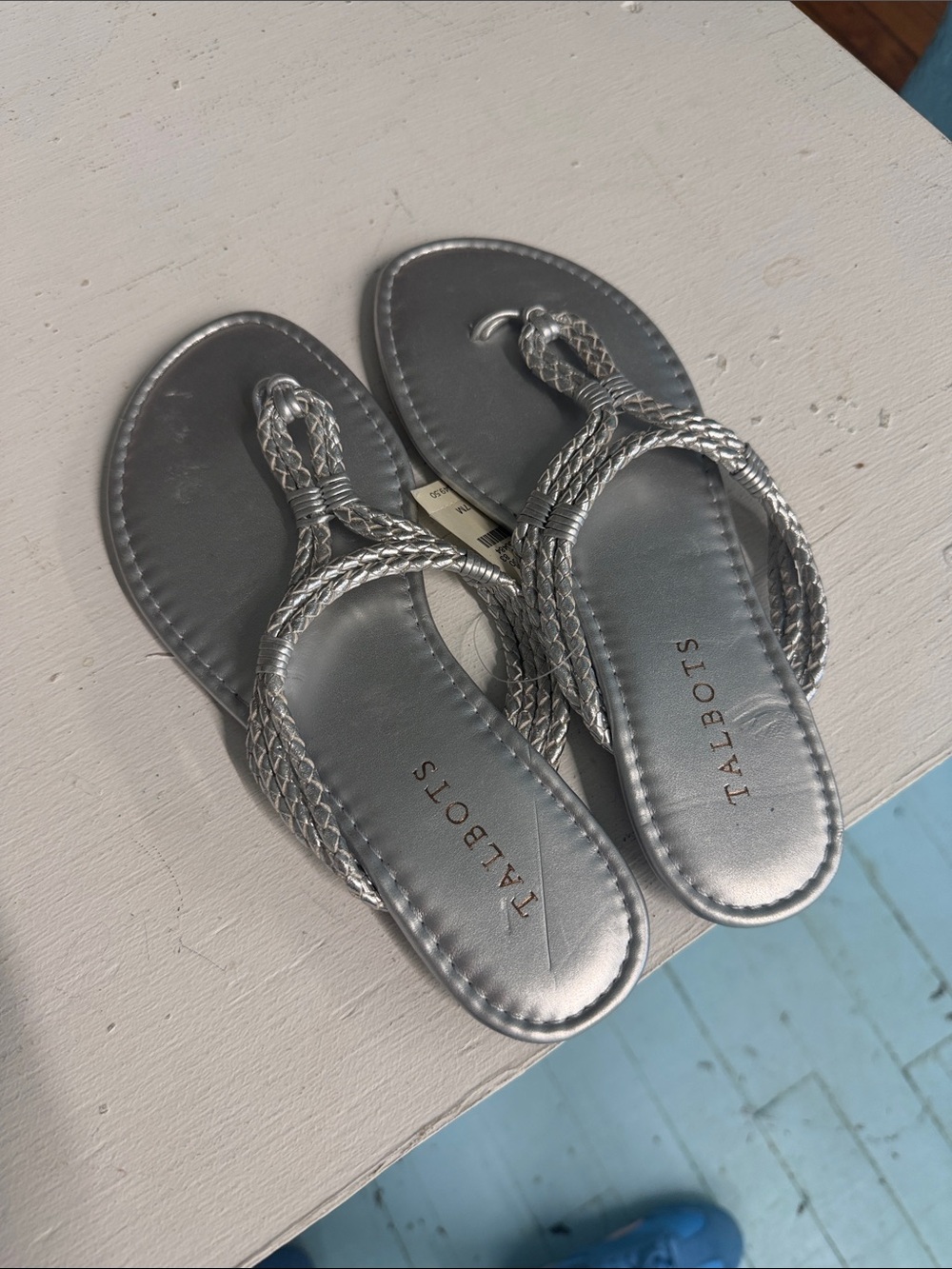 Talbots Silver Braided Flip Flops Sandals New 7M